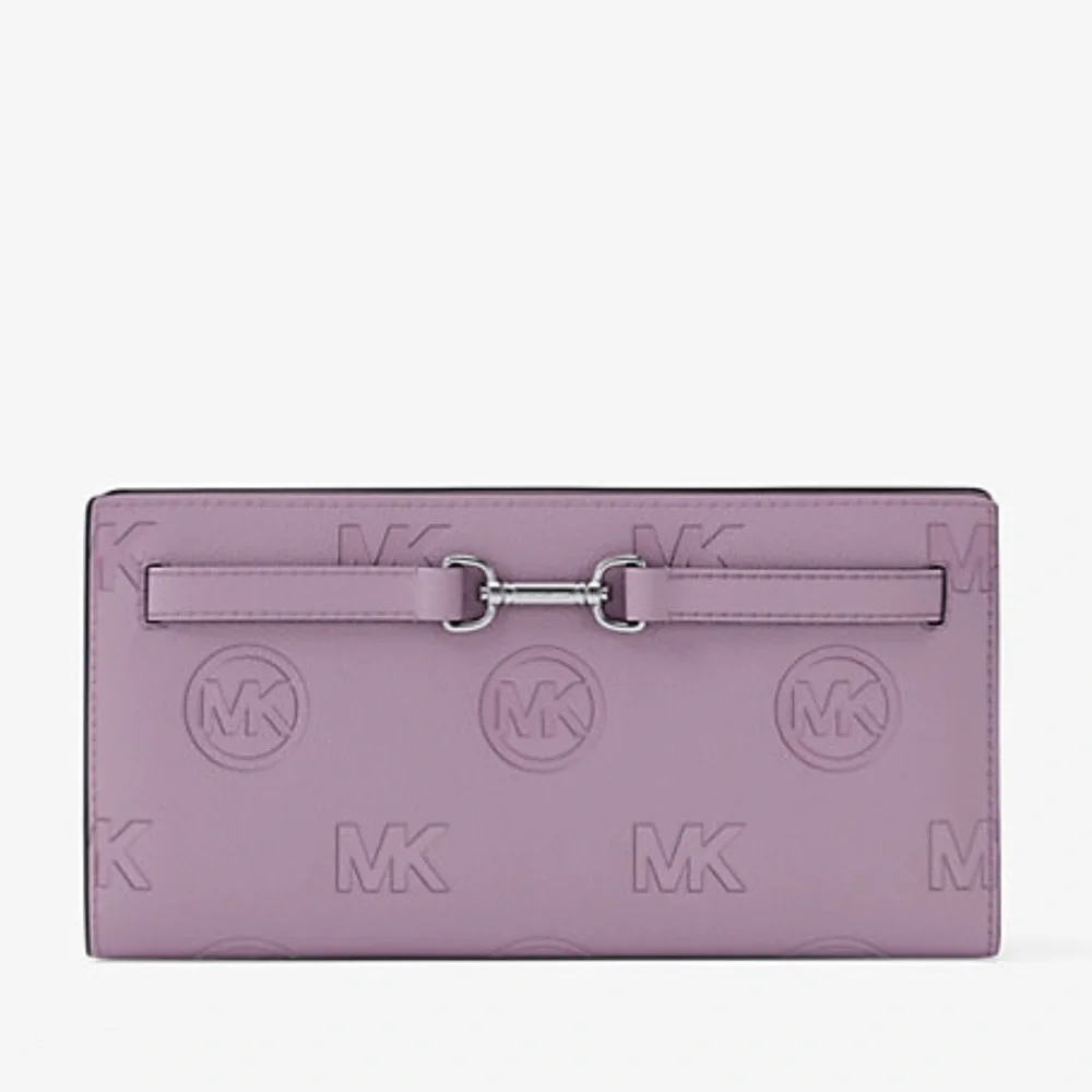 MICHAEL KORS Carson Large Logo Debossed Snap Wallet Light Quartz NWT